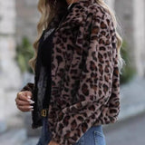 Leopard Collared Neck Zip Up Jacket