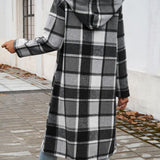 Devine Plaid Long Sleeve Hooded Coat