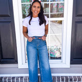 SPANX | Pull-On Crop Wide Leg Jean - Stonewashed Blue