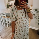Alexi Midi Dress - Cottage Stripes Green