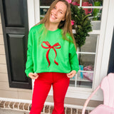 Christmas Metallic Bow Sweatshirt- Green