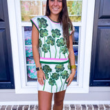 Queen Of Sparkles | White, Green & Pink Stripe Beaded Shamrock Top - Final Sale