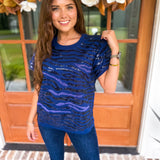 Queen Of Sparkles Navy Sequin Tiger Stripe Tee - Final Sale