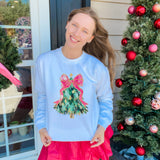 Dark Green Tree With Hot Pink Bow Sweatshirt - Final Sale