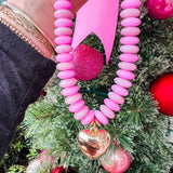 Pink Beaded Puffy Heart Necklace - Final Sale