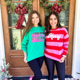 "Merry" Stripped Sweatshirt- Pink/Red