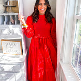 Karlie | Poplin Smock Tier Maxi Dress - Red
