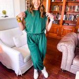 Taking It Easy Jumpsuit- Heather Green