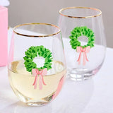 Mary Square | Rosy Wreaths Stemless Wine Glass - Final Sale