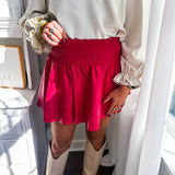 Karlie | Solid Pleather Smock Skort - Cranberry