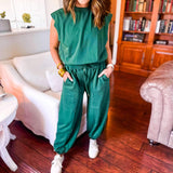 Taking It Easy Jumpsuit- Heather Green