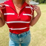 Serving Looks Quarter Zip Sweater Vest- RED