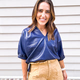 Emily McCarthy Poppy Top - Navy Vegan Leather