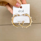 Thick Gold Pearl Hoop Earring