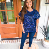 Queen Of Sparkles Navy Sequin Tiger Stripe Tee - Final Sale