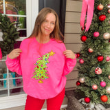 Who Christmas Tree Sweatshirt- Neon Pink