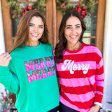 "Merry" Stripped Sweatshirt- Pink/Red