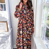 Karlie | London Floral Smock Tier Maxi Dress - Navy