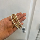 Water Resistant Gold Stretch Textured Bead + Pearl Bracelet - Set of 5 - Final Sale