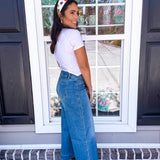 SPANX | Pull-On Crop Wide Leg Jean - Stonewashed Blue