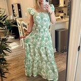 Summer Ways 2 Piece Flutter Sleeve Set - Green Deco Palm