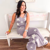 Soft Cozy Star Print Tank Pant Set- Grey