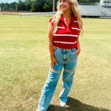 Serving Looks Quarter Zip Sweater Vest- RED