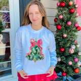 Dark Green Tree With Hot Pink Bow Sweatshirt - Final Sale