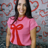 Josie Boucle Bow Sweater, Pink