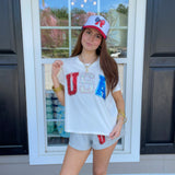 Queen Of Sparkles White Beaded 'USA' Tee