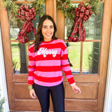 "Merry" Stripped Sweatshirt- Pink/Red