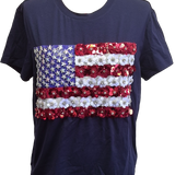 Queen Of Sparkles | Navy Flower American Flag Tee - Final Sale