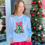 Dark Green Tree With Hot Pink Bow Sweatshirt - Final Sale