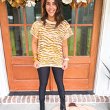 Queen Of Sparkles Beige & Gold Metallic Sequin Tiger Stripe Tee - Final Sale