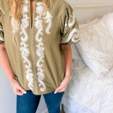 Embroidered For You Top - Olive