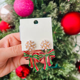 Christmas Bow Glitter Earrings - Final Sale