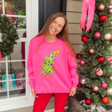 Who Christmas Tree Sweatshirt- Neon Pink