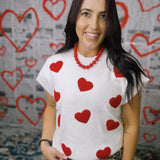 Josie Mini Hearts Sweater, White