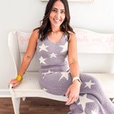 Soft Cozy Star Print Tank Pant Set- Grey