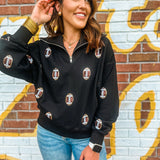 Football Sequin Half Zip Sweatshirt - Black