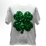Queen Of Sparkles | White & Green Sequin Shamrock Tee