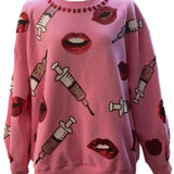 Queen Of Sparkles Pink Lip & Syringe Sweatshirt - Final Sale