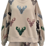 Queen Of Sparkles Beige Deer Head Sweatshirt - Final Sale