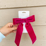 Velvet Bow Clip- Pink