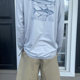 Dotted Sportfish Stack Long Sleeve Performance T-Shirt- Grey