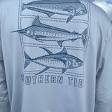 Dotted Sportfish Stack Long Sleeve Performance T-Shirt- Grey