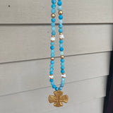 Blue Fire Agate with Martha Cross Necklace