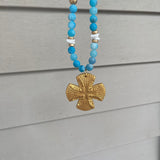 Blue Fire Agate with Martha Cross Necklace