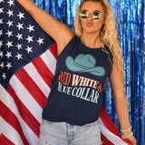 Red White & Blue Collar Tank - Navy