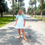 Poplin Ruffle Shirt Dress- Blue